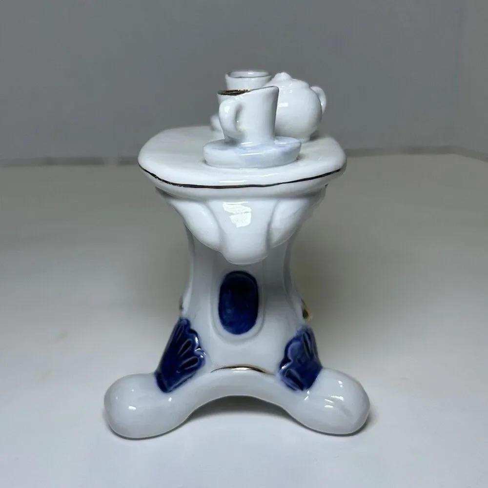 Vintage Victorian/Colonial Porcelain Tea Table Figurine White/Blue Home Decor